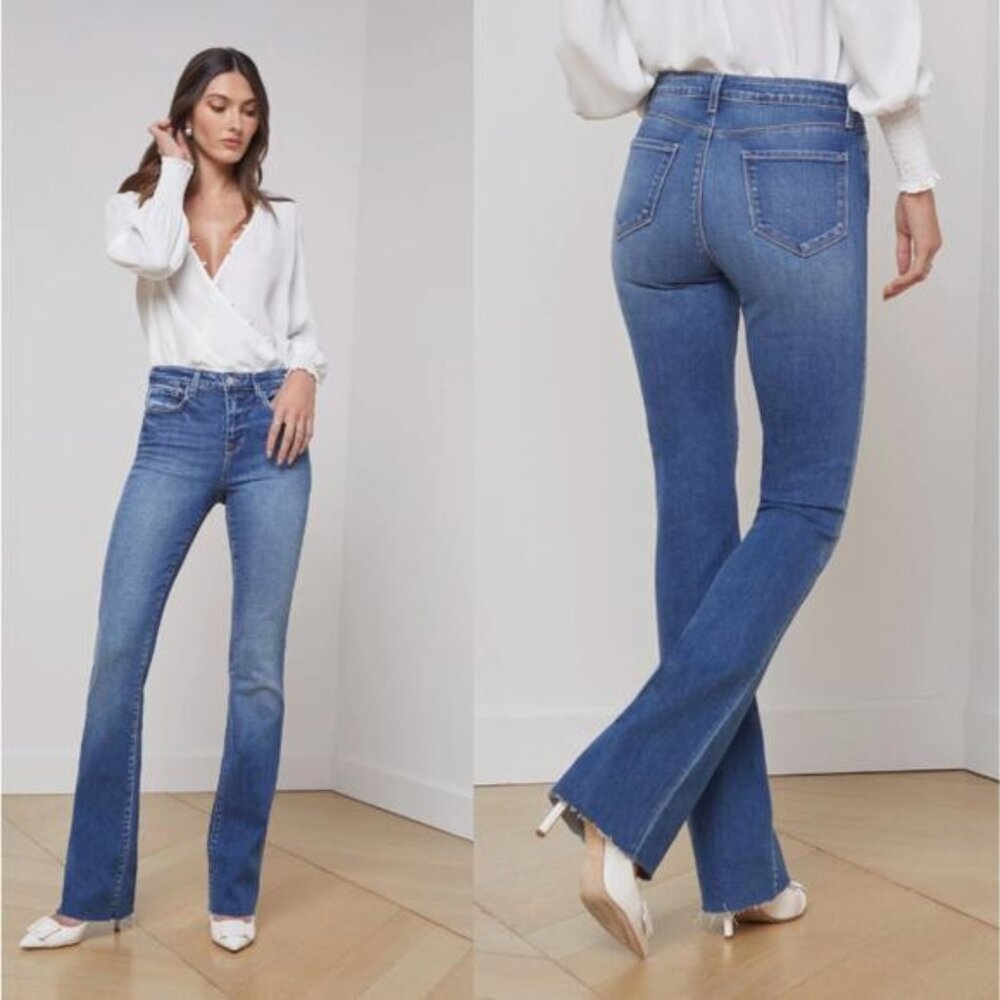 NWT L'agence Ruth High Rise Raw Hem Straight Leg Jeans Medium Blue Size: 25